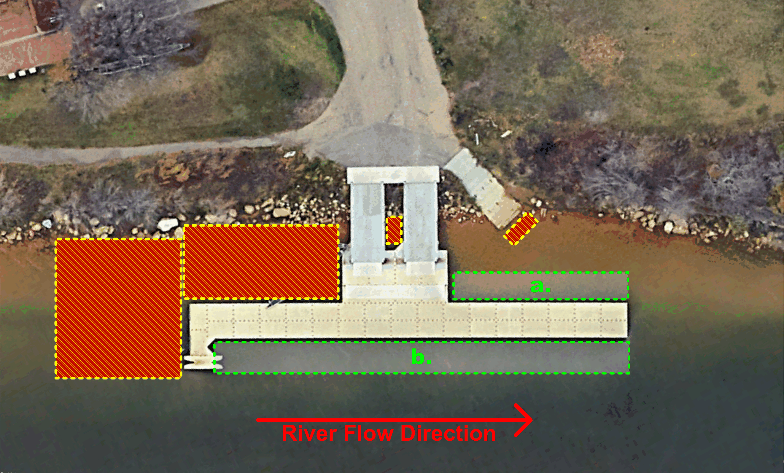 Do not launch/land upstream of the dock or ramps